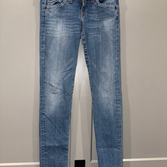 True Religion Womens Skinny Blue Jeans Denim Legging Sz Low 29”W x 30”L W Flaps - Picture 1 of 8
